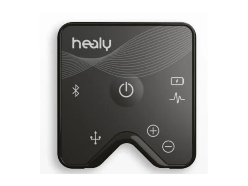 黒い小型の機器の写真。 画像の中の文:healy