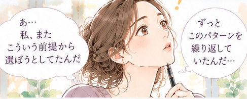 あ…私、またこういう前提から選ぼうとしてたんだ/ずっとこのパターンを繰り返していたんだ…